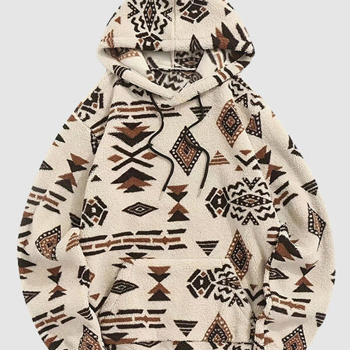 Men's  Faux Sherpa Retro Aztec Pattern Hooded Sweatshirt