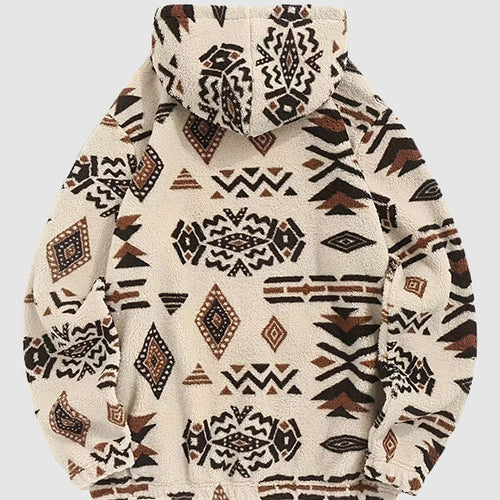 Men's  Faux Sherpa Retro Aztec Pattern Hooded Sweatshirt