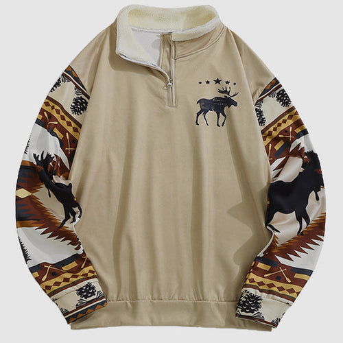 Men's Retro Western Aztec Fleece Stand Collar Sweatshirt