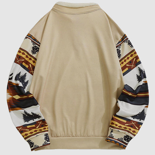 Men's Retro Western Aztec Fleece Stand Collar Sweatshirt