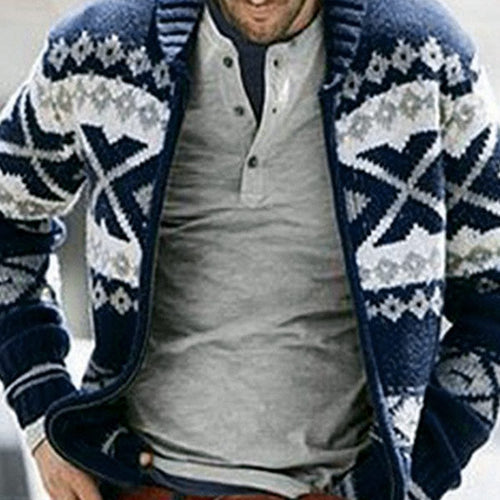 Men's Vintage Jacquard Lapel Knitted Sweater Jacket