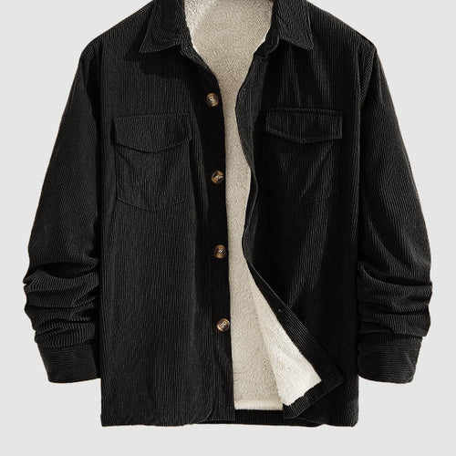 Men's Corduroy Fleece-lined Solid Color Shirt Jacket