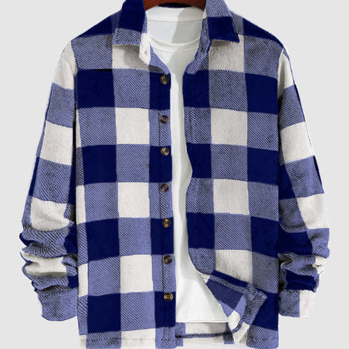 Men's vintage plaid flannel lapel button-down shirt jacket