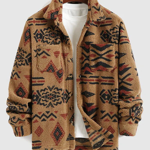 Men's Retro Ethnic Style Alpine Fleece Lapel Jacket