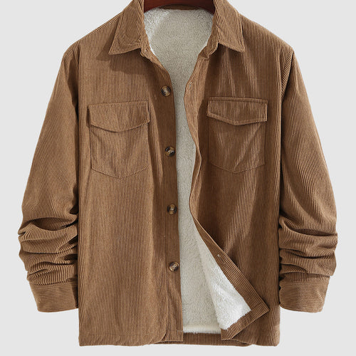 Men's Corduroy Fleece-lined Solid Color Shirt Jacket