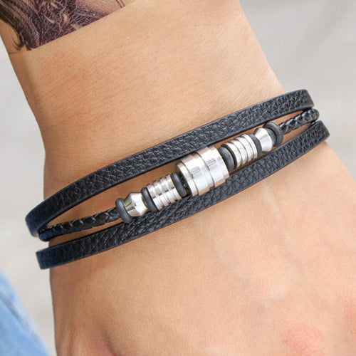 Men's Braided detail layered bracelet