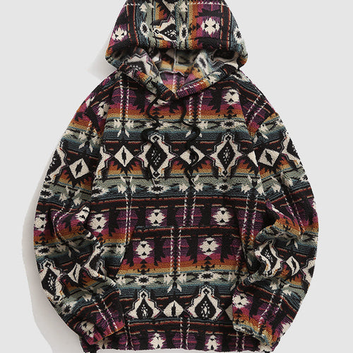 Men's Aztec  Ethnic Style Versatile Brushed Hooded Sweatshirt Jacket