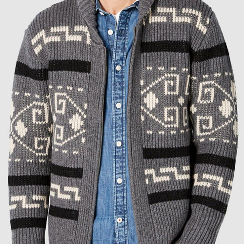 Men's lapel jacquard knitted casual sweater cardigan jacket