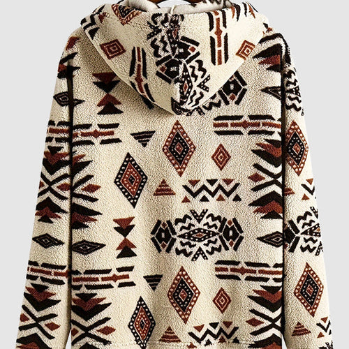 Men's Vintage Aztec Pattern Hooded Button Down Jacket