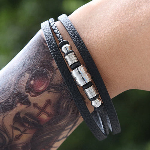 Men's Braided detail layered bracelet