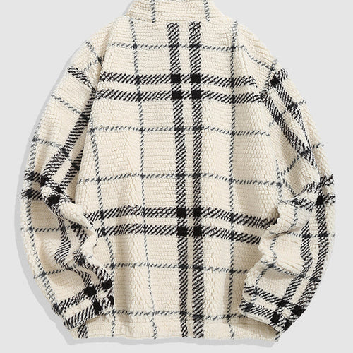 Men's Plaid Fleece Half-Zip Stand Collar Sweatshirt