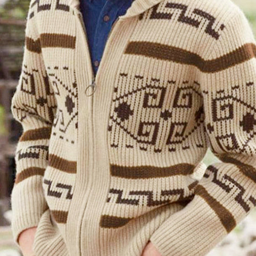 Men's lapel jacquard knitted casual sweater cardigan jacket