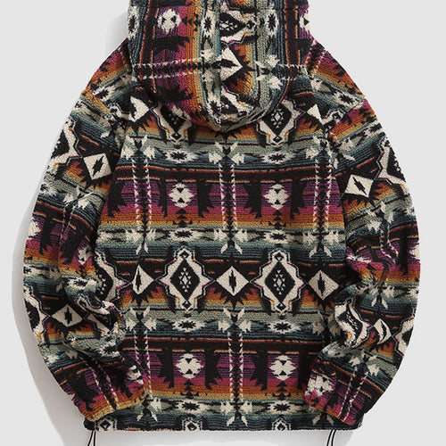 Men's Aztec  Ethnic Style Versatile Brushed Hooded Sweatshirt Jacket