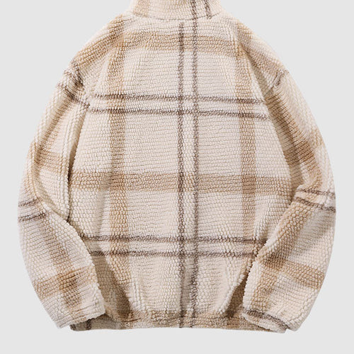 Men's Plaid Fleece Half-Zip Stand Collar Sweatshirt