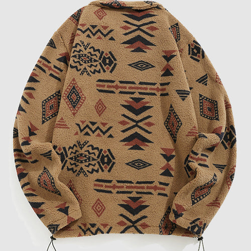 Men's Aztec Style Vintage Fleece Stand Collar Sweatshirt Jacket