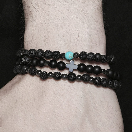 Cross black gallstone bracelets 3Pcs/set