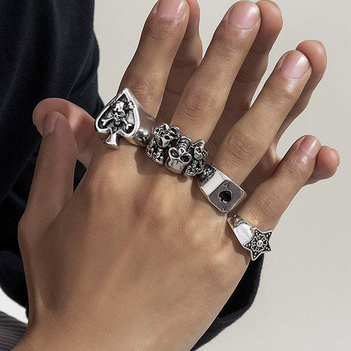 Retro Skull Pentagram Ring 4Pcs/set