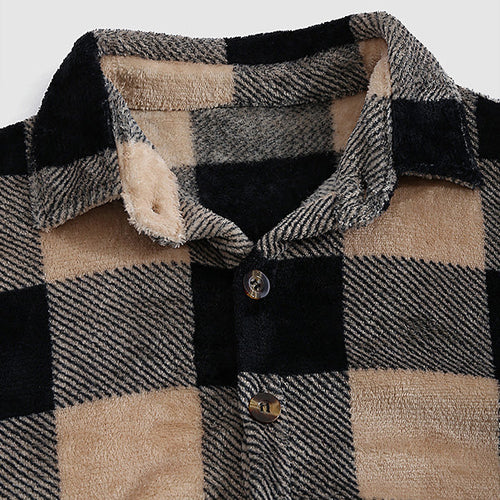 Men's vintage plaid flannel lapel button-down shirt jacket