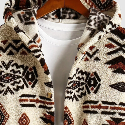 Men's Vintage Aztec Pattern Hooded Button Down Jacket