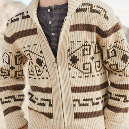 Men's lapel jacquard knitted casual sweater cardigan jacket