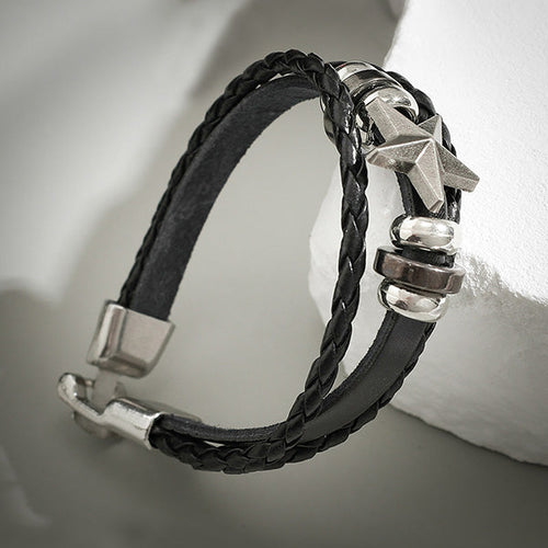 Men's Retro Punk Pentagram Leather Braided Bracelet