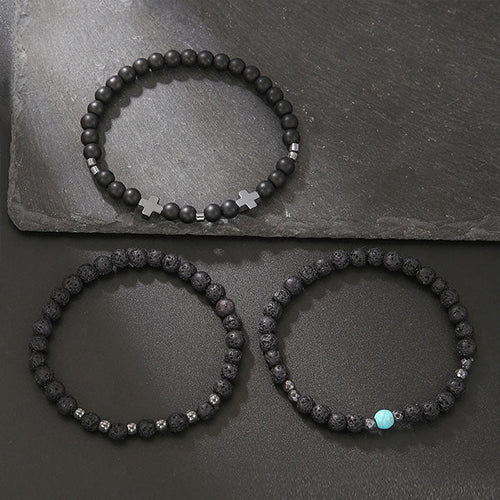 Cross black gallstone bracelets 3Pcs/set