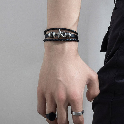 Men's Retro Punk Pentagram Leather Braided Bracelet