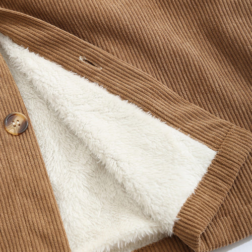 Men's Corduroy Fleece-lined Solid Color Shirt Jacket