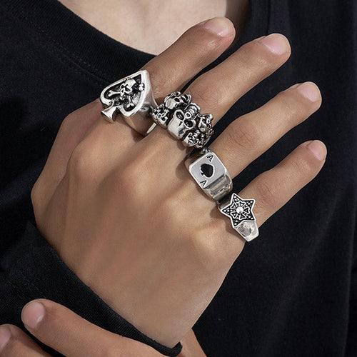 Retro Skull Pentagram Ring 4Pcs/set