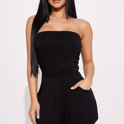 Anchors Away Black Tube Romper - Elastic Waist & Comfort Stretch