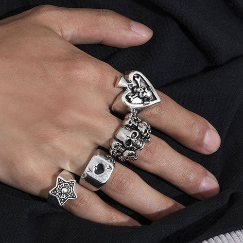 Retro Skull Pentagram Ring 4Pcs/set