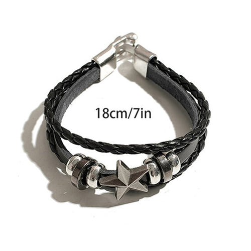 Men's Retro Punk Pentagram Leather Braided Bracelet