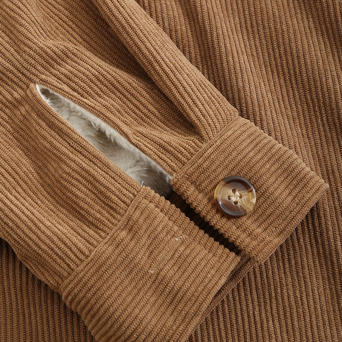 Men's Corduroy Fleece-lined Solid Color Shirt Jacket