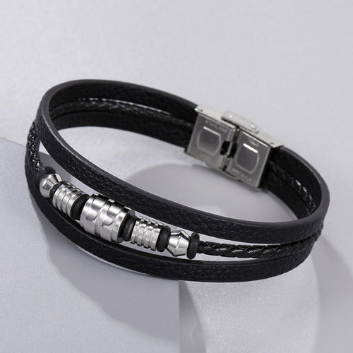 Men's Braided detail layered bracelet