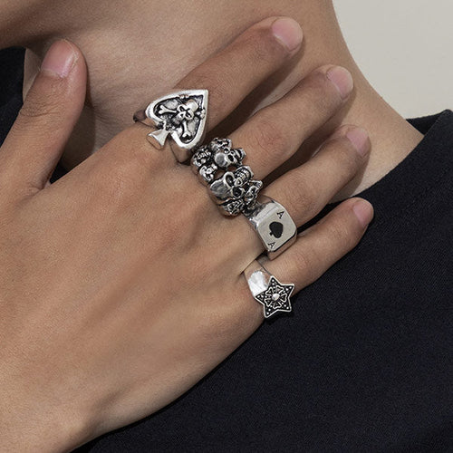 Retro Skull Pentagram Ring 4Pcs/set