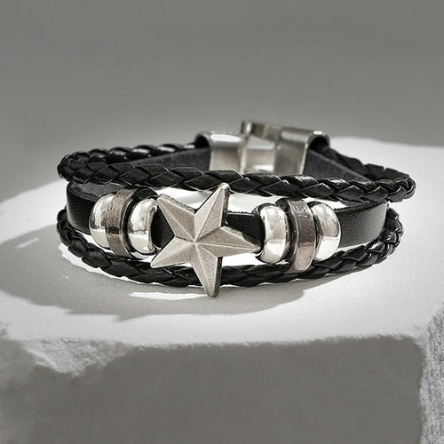 Men's Retro Punk Pentagram Leather Braided Bracelet