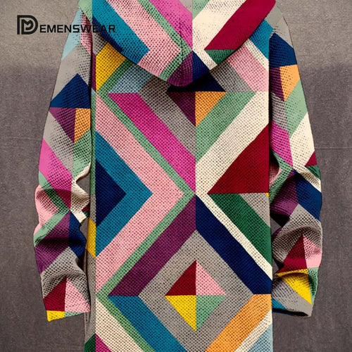 Unisex Plush Thick Long-Sleeve Cardigan with Minimalist Geometric Design