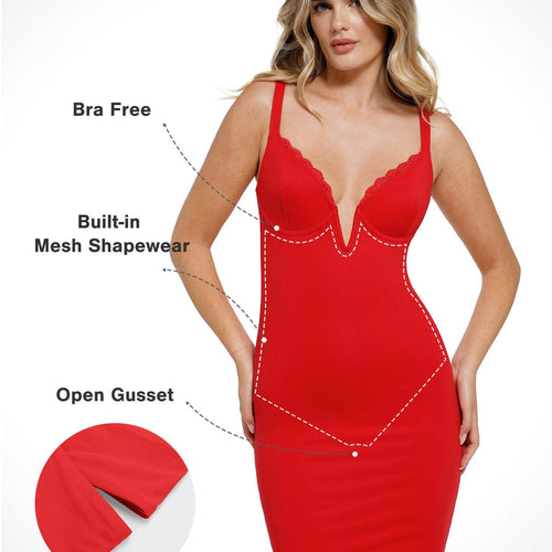 The Shapewear Dress Corset Style Deep V-Neck Midi