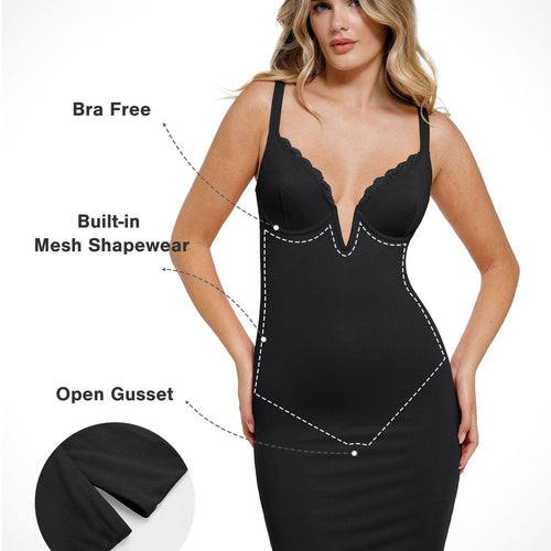 The Shapewear Dress Corset Style Deep V-Neck Midi