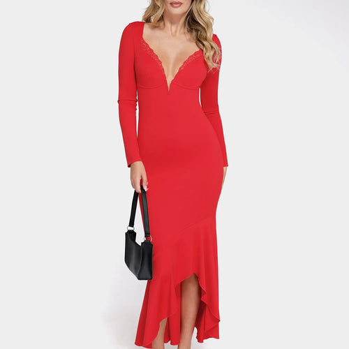 The Shapewear Dress Long Sleeve Mermaid Hem Lace Maxi