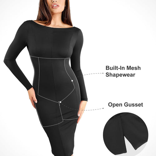 The Shapewear Dress Long Sleeve Crew Neck Backless Midi