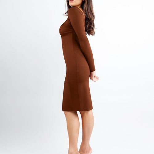 The Shapewear Dress Long Sleeve Crew Neck Backless Midi