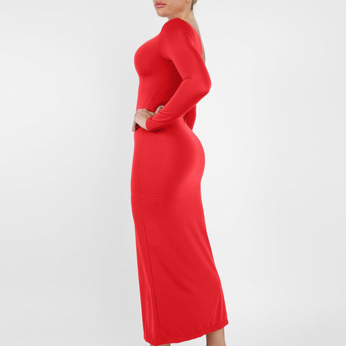 The Shapewear Dress Long Sleeve V-Neck Split Maxi