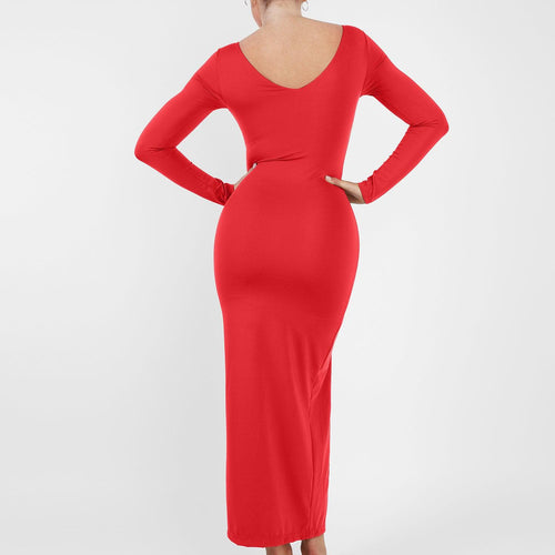 The Shapewear Dress Long Sleeve V-Neck Split Maxi