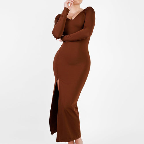 The Shapewear Dress Long Sleeve V-Neck Split Maxi