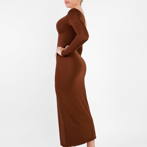 The Shapewear Dress Long Sleeve V-Neck Split Maxi