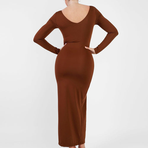 The Shapewear Dress Long Sleeve V-Neck Split Maxi