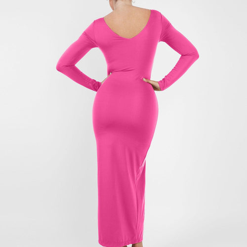 The Shapewear Dress Long Sleeve V-Neck Split Maxi