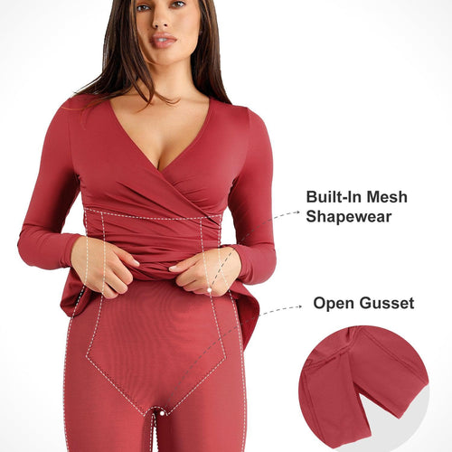 The Shapewear Dress Ruched Long Sleeve Split Midi