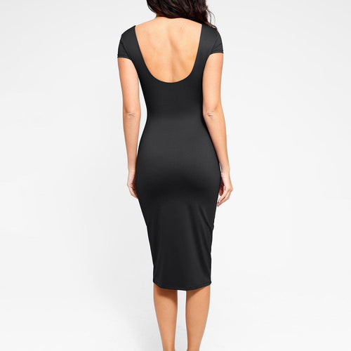 The Shapewear Dress Square Neck Backless Short Sleeve Midi